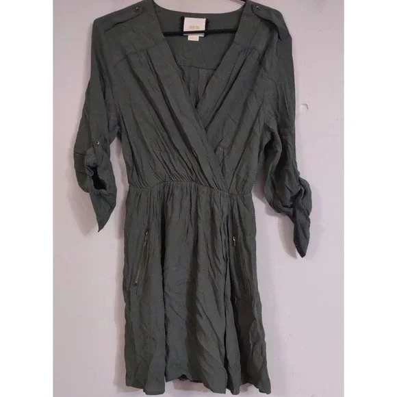 Maeve | Dresses | Maeve Anthropologie Green Faux Wrap Dress Green Roll Tab  Sleeve Size Xs | Poshmark